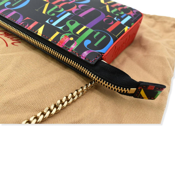 CHRISTIAN LOUBOUTIN Loubila ABC Logo Leather Chain Pouch Bag Black