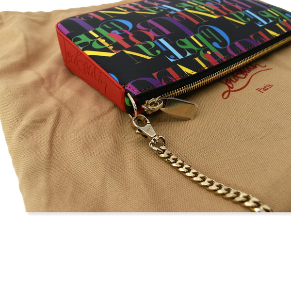 CHRISTIAN LOUBOUTIN Loubila ABC Logo Leather Chain Pouch Bag Black