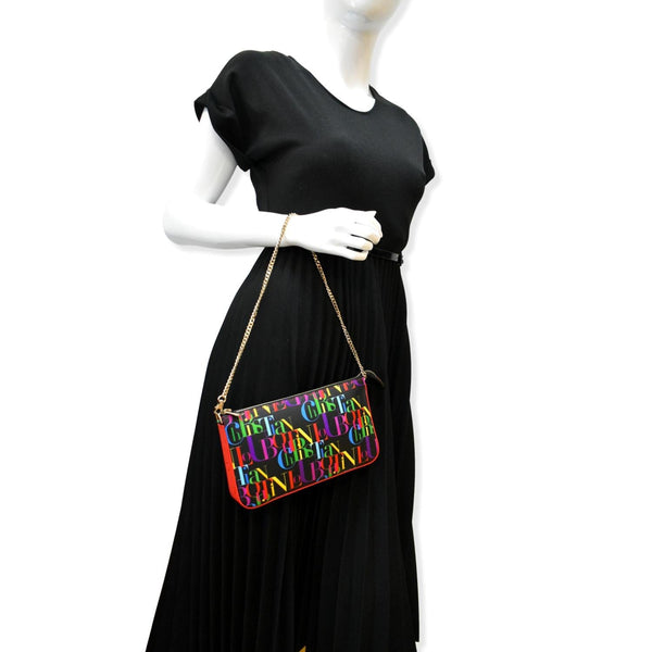 CHRISTIAN LOUBOUTIN Loubila ABC Logo Leather Chain Pouch Bag Black