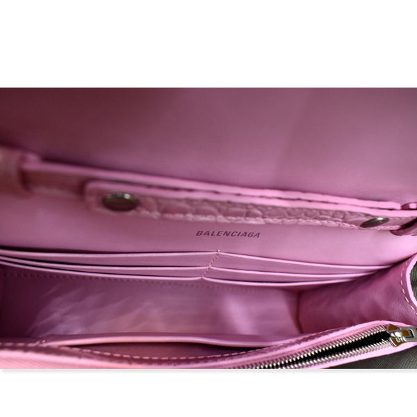 BALENCIAGA Hourglass Crocodile Embossed Chain Wallet Pink