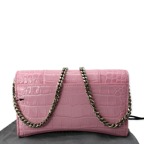 BALENCIAGA Hourglass Crocodile Embossed Chain Wallet Pink