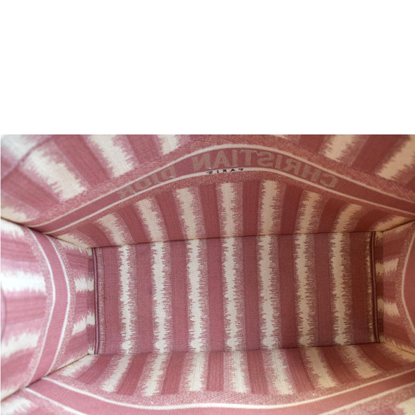 CHRISTIAN DIOR Book Stripe Embroidered Canvas Tote Bag Pink