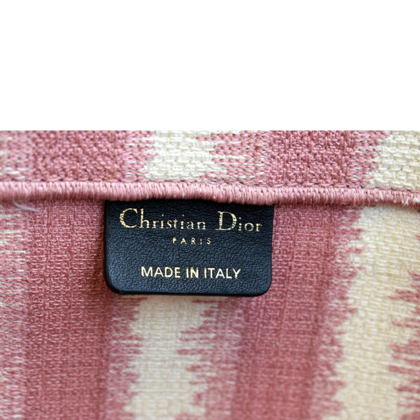 CHRISTIAN DIOR Book Stripe Embroidered Canvas Tote Bag Pink