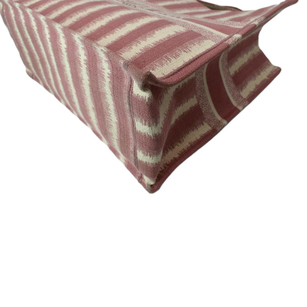 CHRISTIAN DIOR Book Stripe Embroidered Canvas Tote Bag Pink