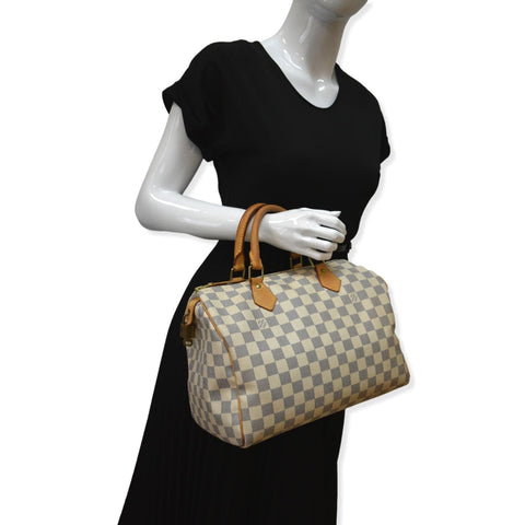 LOUIS VUITTON Speedy 30 Damier Azur Satchel Bag White
