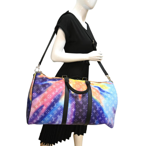 LOUIS VUITTON Sunset Keepall 50 Bandouliere Monogram Leather Travel Bag Multicolor