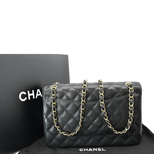 CHANEL Classic Jumbo Double Flap Caviar Leather Shoulder Bag Black