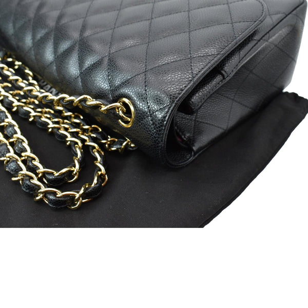 CHANEL Classic Jumbo Double Flap Caviar Leather Shoulder Bag Black