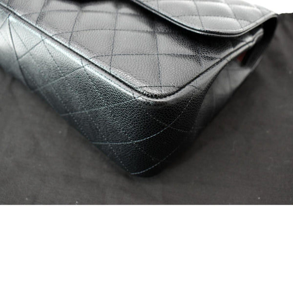 CHANEL Classic Jumbo Double Flap Caviar Leather Shoulder Bag Black