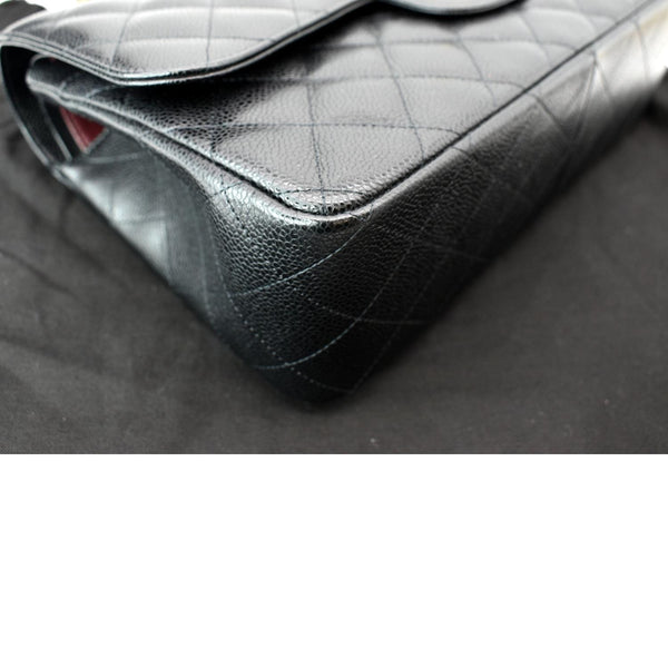 CHANEL Classic Jumbo Double Flap Caviar Leather Shoulder Bag Black
