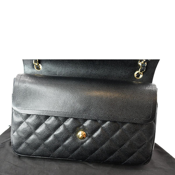 CHANEL Classic Jumbo Double Flap Caviar Leather Shoulder Bag Black