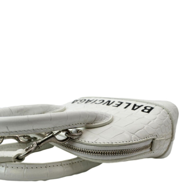 BALENCIAGA Ville Top Handle XXS Crocodile Leather Crossbody Bag White
