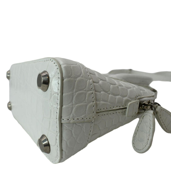 BALENCIAGA Ville Top Handle XXS Crocodile Leather Crossbody Bag White