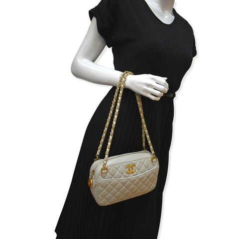 CHANEL Misia CC Lambskin Chain Camera Shoulder Bag White