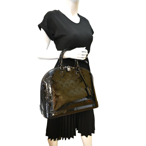 LOUIS VUITTON Alma GM Monogram Vernis Leather Satchel Bag Black