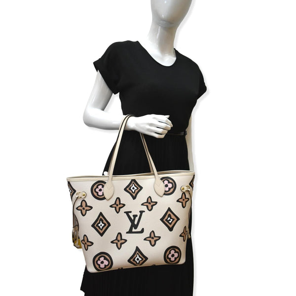 LOUIS VUITTON Neverfull MM Wild At Heart Monogram Canvas Tote Bag Cream