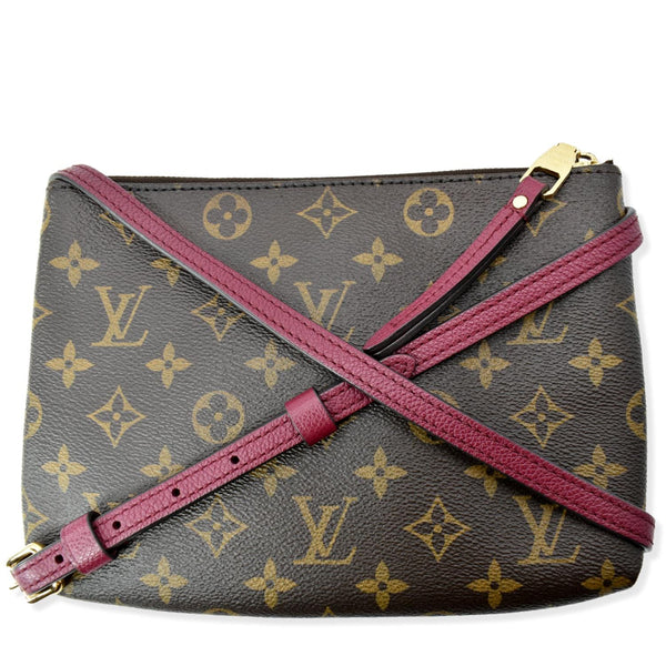 LOUIS VUITTON Twice Pochette Monogram Canvas Crossbody Bag Brown