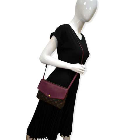 LOUIS VUITTON Twice Pochette Monogram Canvas Crossbody Bag Brown