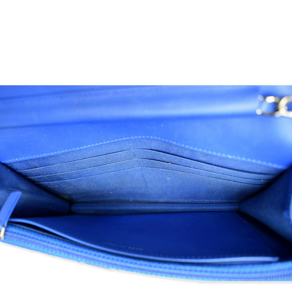 CHANEL Boy WOC Patent Leather Wallet On Chain Clutch Bag Blue