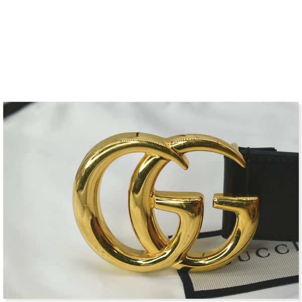 GUCCI Double G Buckle Leather Belt Black 406831