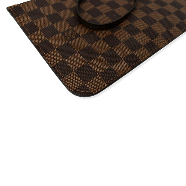 LOUIS VUITTON Neverfull Damier Ebene Pochette Wristlet Pouch Rose Ballerine