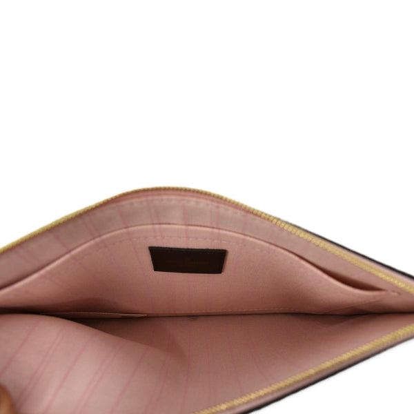 LOUIS VUITTON Neverfull Damier Ebene Pochette Wristlet Pouch Rose Ballerine