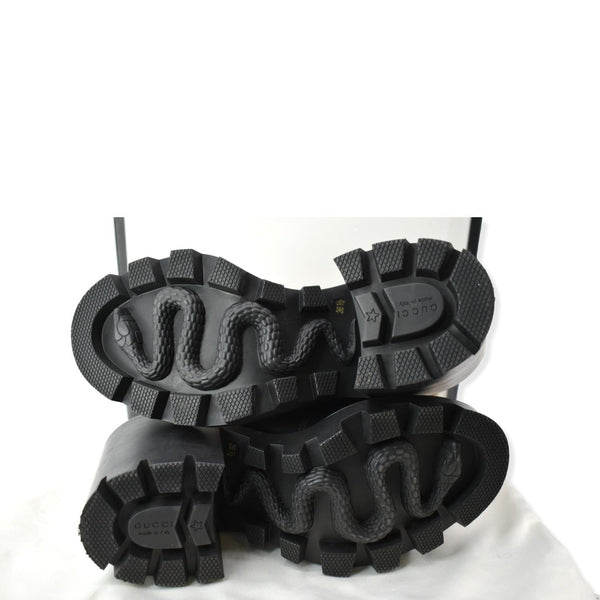 GUCCI Calfskin Pearl Lace Up Combat Ankle Boots Black 497372 Size 36.5