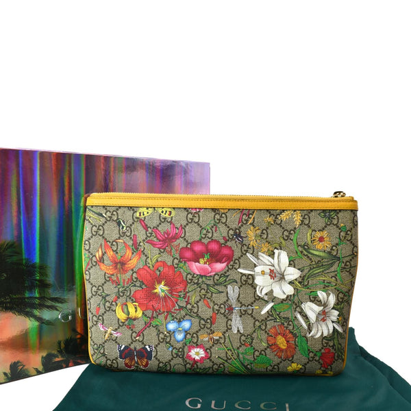 GUCCI Large Ophidia Flora GG Monogram Leather Pouch Clutch Bag Multicolor 517551
