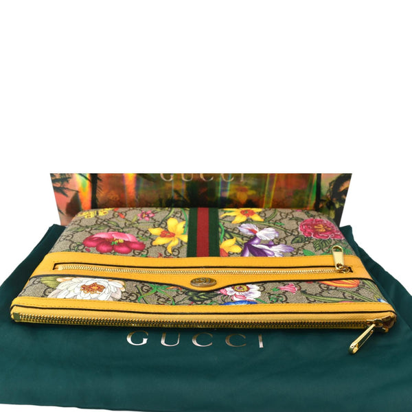 GUCCI Large Ophidia Flora GG Monogram Leather Pouch Clutch Bag Multicolor 517551