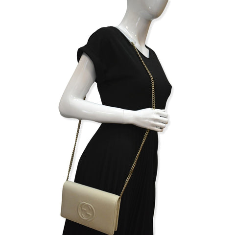 GUCCI Mini Soho Leather Wallet On Chain Crossbody Bag Ivory 598211