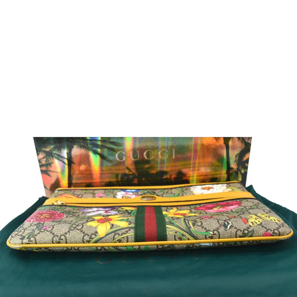 GUCCI Large Ophidia Flora GG Monogram Leather Pouch Clutch Bag Multicolor 517551