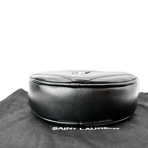 YVES SAINT LAURENT Vinyle Round Chevron Leather Camera Crossbody Bag Black