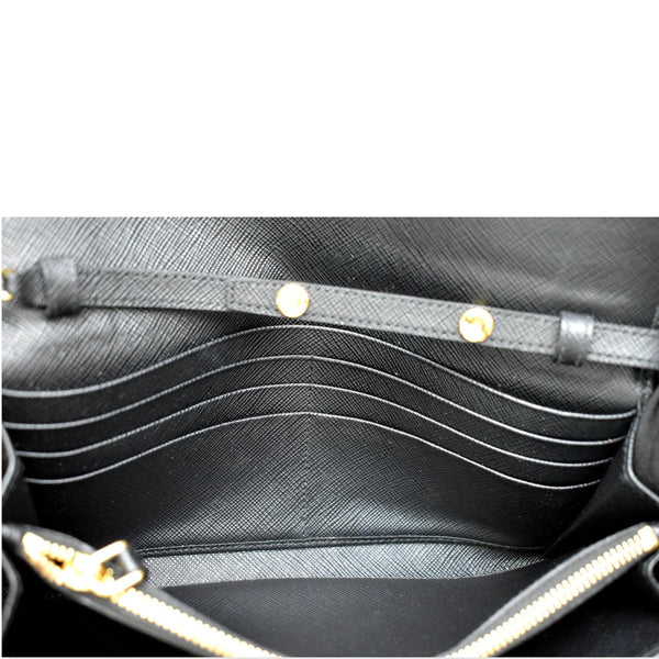 PRADA Saffiano Leather Wallet on Chain Clutch Crossbody Bag Black