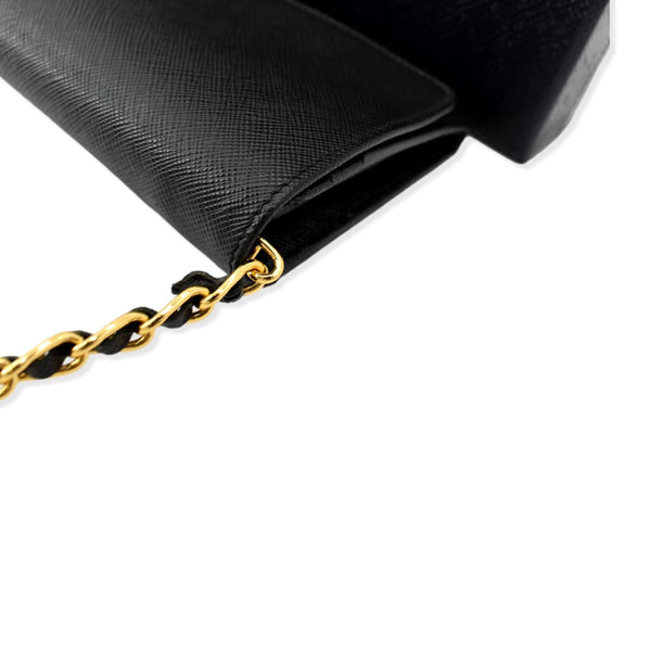 PRADA Saffiano Leather Wallet on Chain Clutch Crossbody Bag Black