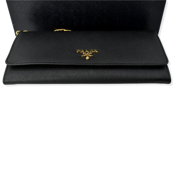 PRADA Saffiano Leather Wallet on Chain Clutch Crossbody Bag Black