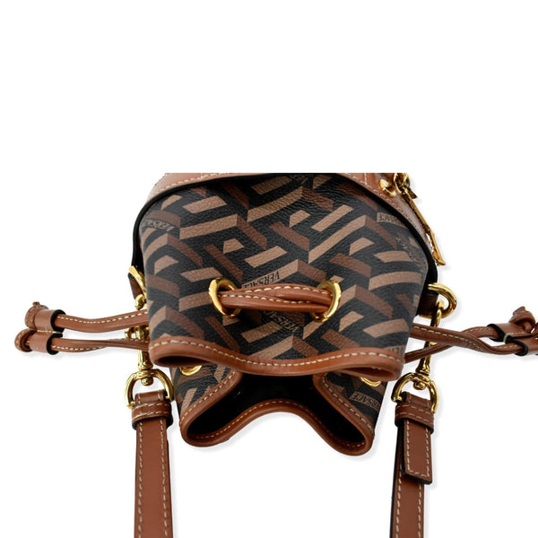 VERSACE La Greca Signature Mini Bucket Shoulder Bag Black