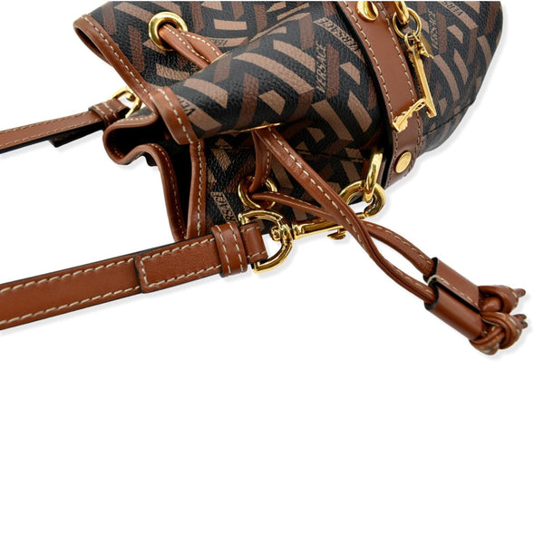 VERSACE La Greca Signature Mini Bucket Shoulder Bag Black