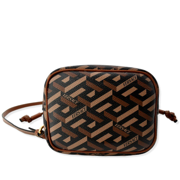 VERSACE La Greca Signature Mini Bucket Shoulder Bag Black