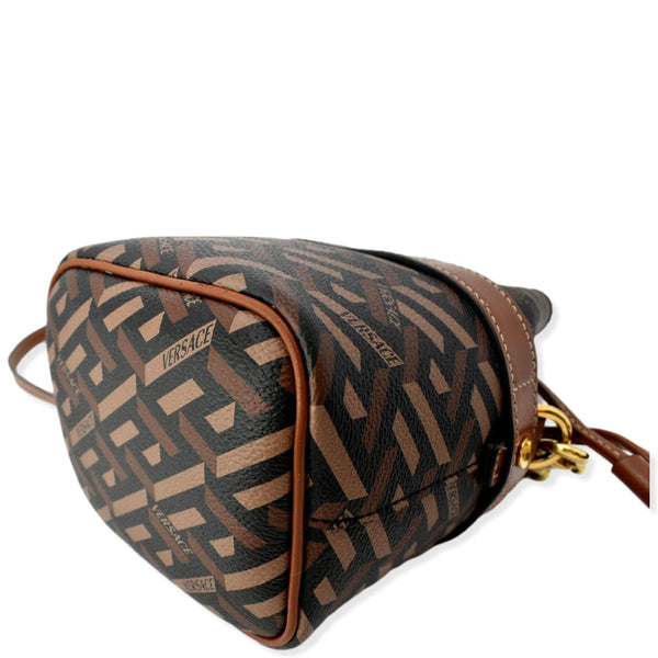 VERSACE La Greca Signature Mini Bucket Shoulder Bag Black