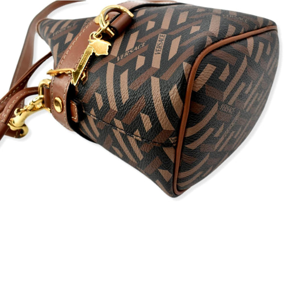 VERSACE La Greca Signature Mini Bucket Shoulder Bag Black