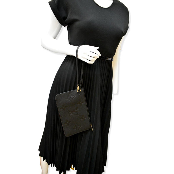 LOUIS VUITTON Empreinte Monogram Neverfull MM Pochette Wristlet Pouch Black