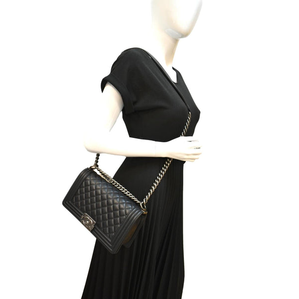 CHANEL Medium Boy Flap Leather Shoulder Bag Black