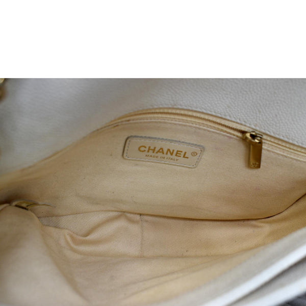 CHANEL Coco Cuba Caviar Leather Top Handle Shoulder Bag Ivory