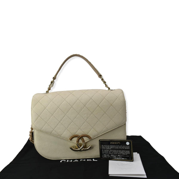 CHANEL Coco Cuba Caviar Leather Top Handle Shoulder Bag Ivory