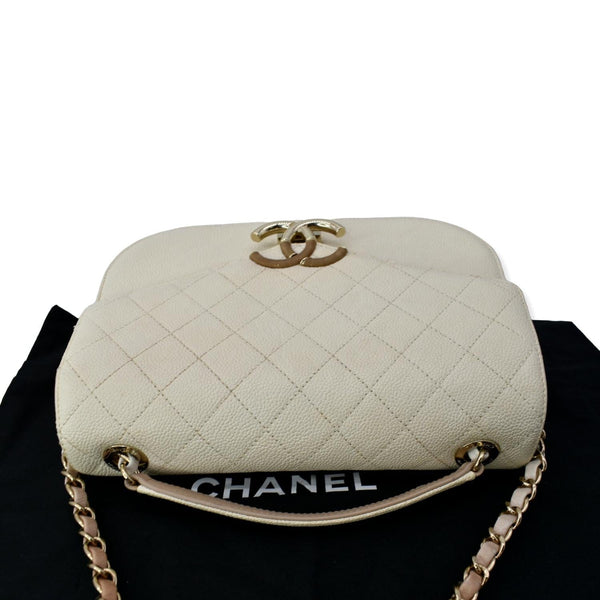 CHANEL Coco Cuba Caviar Leather Top Handle Shoulder Bag Ivory