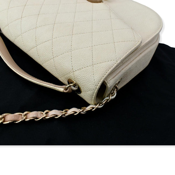 CHANEL Coco Cuba Caviar Leather Top Handle Shoulder Bag Ivory