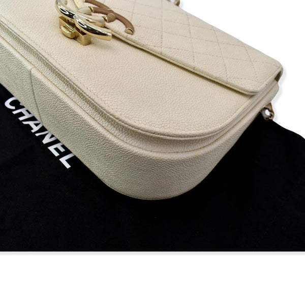 CHANEL Coco Cuba Caviar Leather Top Handle Shoulder Bag Ivory