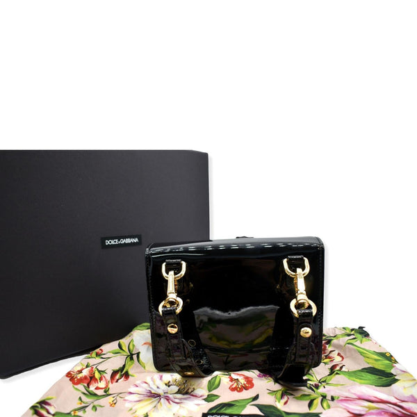 DOLCE & GABBANA Logo Patent Leather Crossbody Bag Black
