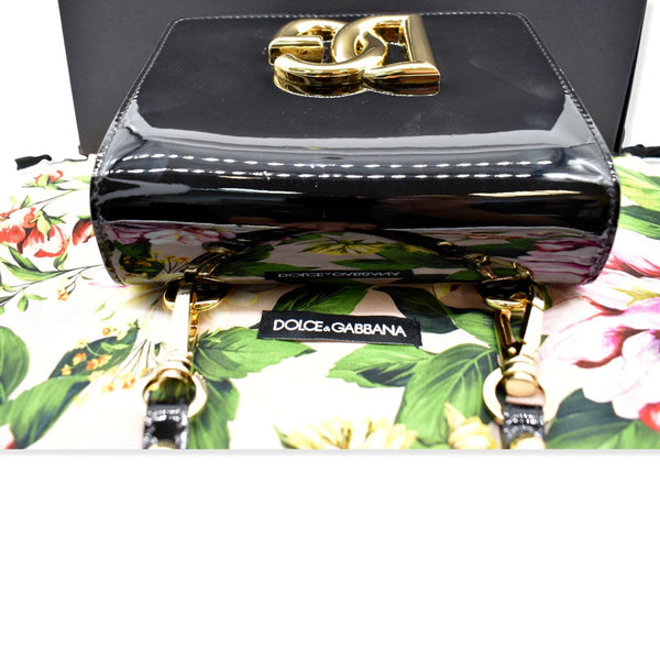 DOLCE & GABBANA Logo Patent Leather Crossbody Bag Black