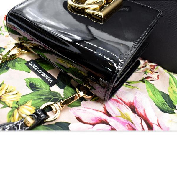 DOLCE & GABBANA Logo Patent Leather Crossbody Bag Black